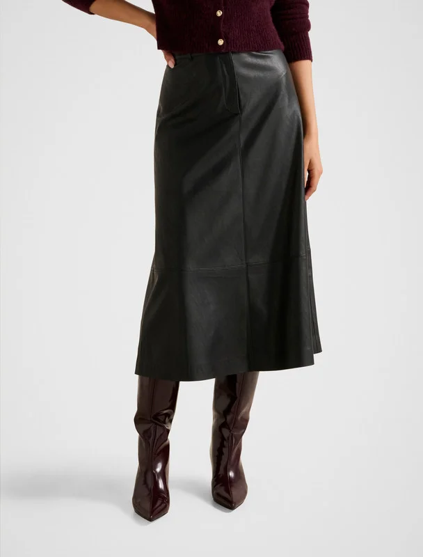 forever new  JAELYN Vegan Leather Midi Skirt for Women | Best Price UAE